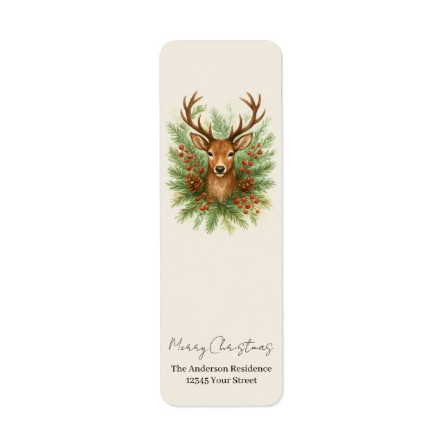 Etiqueta Rustic Woodland Deer Head with Winter Foliage -  (Frente)