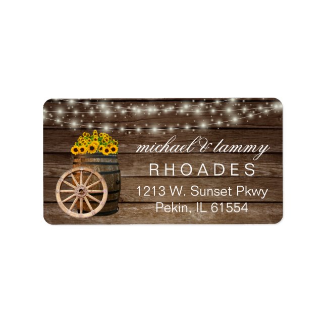 Etiqueta Rústica barrica de madera y girasoles campestres (Frente)