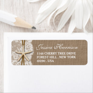 Etiqueta Rústica Burlap, Lace & Starfish Beach Bridal Showe