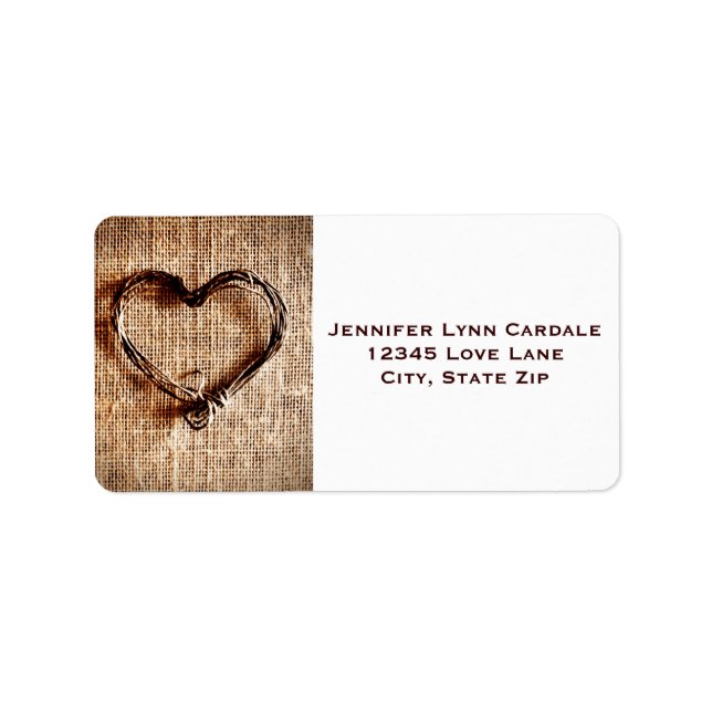 Etiqueta Rústica Burlap Lace Twine Heart Address Labels (Frente)