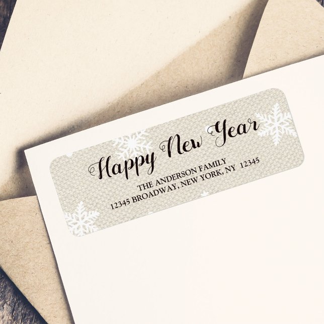 Etiqueta Rústica Burlap Textura Feliz Año Nuevo (Subido por el creador)