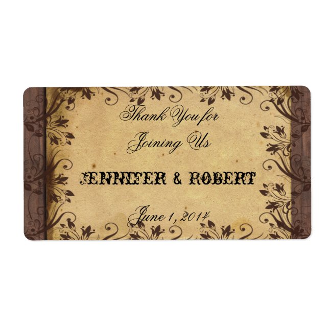 Etiqueta rústica de botellas de agua de madera de  (Frente)