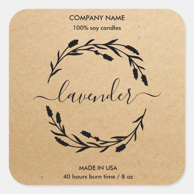 Etiqueta rústica de las velas Lavanda Wreath Frasc (Anverso)