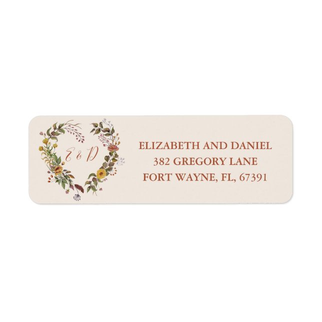 Etiqueta Rústica Floral Otoño Otoño Regreso de boda (Frente)