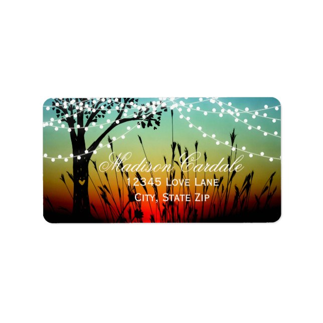Etiqueta Rústica String Lights Sunset Boda Address Labs (Frente)