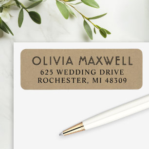 Etiqueta Rustico Chic Kraft Negro Boda Art Déco