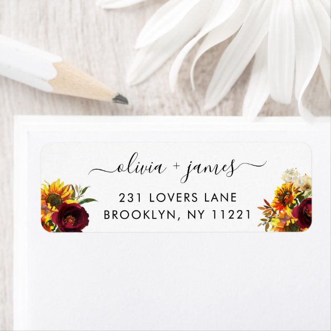 Etiqueta Rústico Girasol Borgoña Rosa Floral acuarela (In situ)