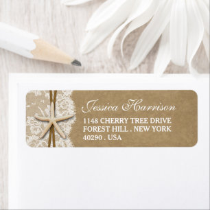 Etiqueta Rústico Kraft, Lace & Starfish Beach Bridal Shower