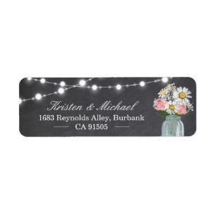 Etiqueta Rústico Mason Jar Floral String Lights Chalkboard
