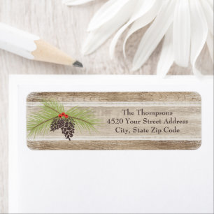 Etiqueta Rústico Navidad Pino Branch & Berries Woodgrain