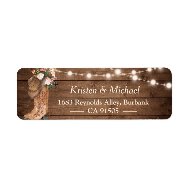 Etiqueta Rústico País Floral Boots Gritos (Frente)