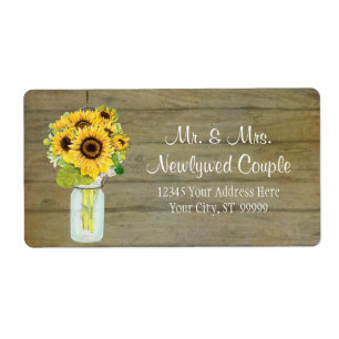 Etiqueta Rústico País Mason Jar Flores Sunflower Bouquet