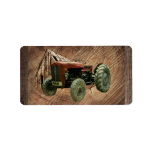 Etiqueta Rústico pirata del tractor rojo vintage Shed