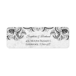 Etiqueta Rústico Rosa Vintage blanco y negro