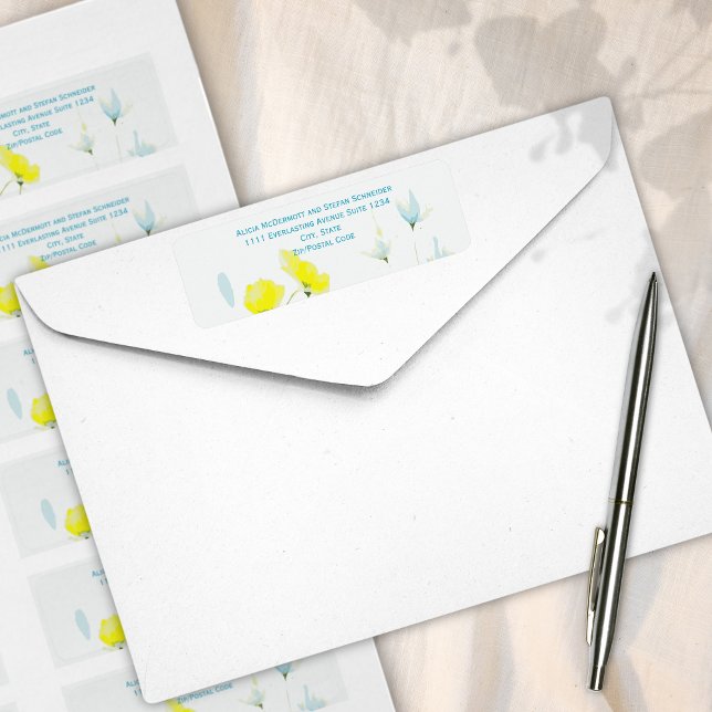 Etiqueta Rústico Simple Azul Amarillo Poppies Acuarela (Subido por el creador)