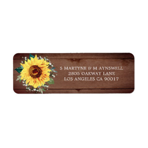 Etiqueta Rústico Sunflower Babys Breath Wood Boda