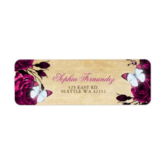 Etiqueta Rústico Vintage Rosa Floral Mariposa  