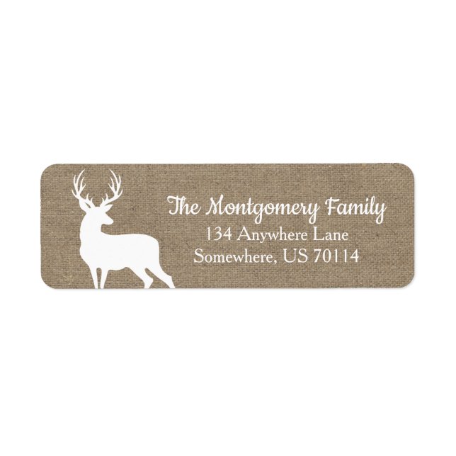 Etiqueta Rústico Woodland White Deer Faux Burlap (Frente)