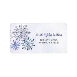 Etiqueta Rutic Watercolor Snowflakes Blue Winter Wedding