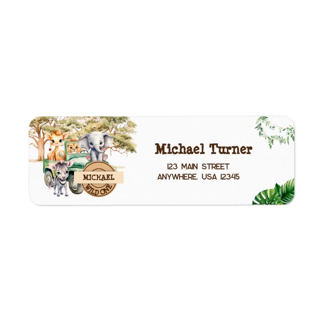 Etiqueta Safari Wild Un Cumpleaños (Frente)