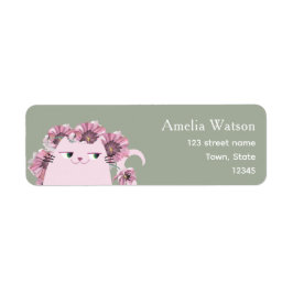 Etiqueta Sage Green Floral Cat Return Address