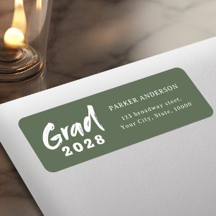 Etiqueta Sage Green Modern Script Graduation Return Address