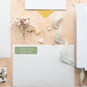 Etiqueta Sage Green Stylised Names Boda Dirección de devolu