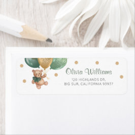 Etiqueta Sage Green Teddy Bear Baby Shower Return Address