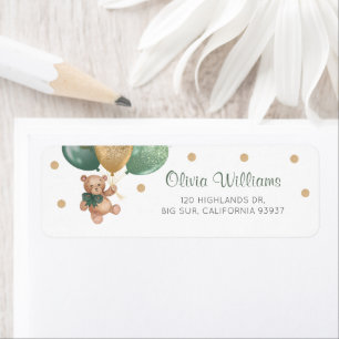 Etiqueta Sage Green Teddy Bear Baby Shower Return Address