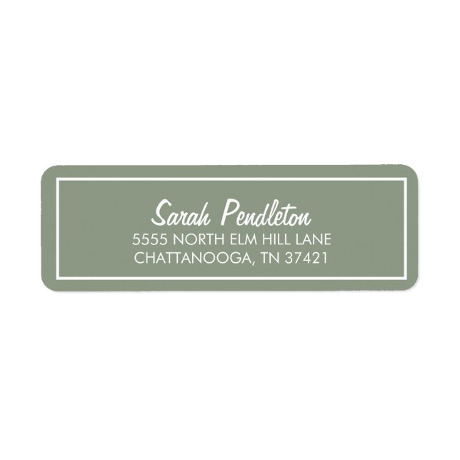 Etiqueta Sage Verde Moderno Marfil Blanco Script (Frente)