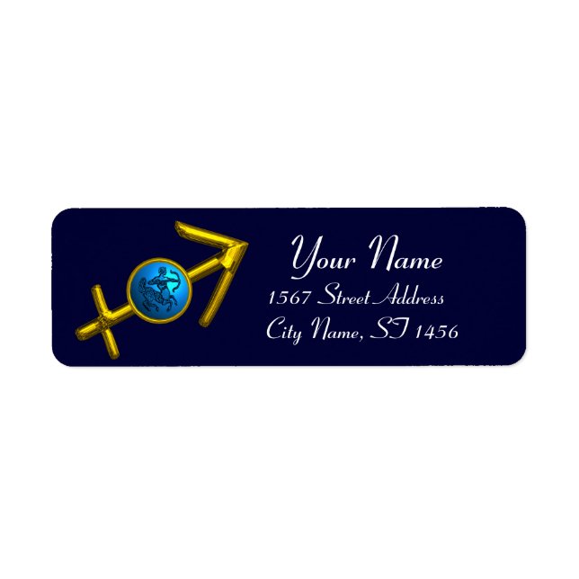 Etiqueta SAGITTARIO ZODIAC CUMPLEAÑOS Turquesa Azul (Frente)