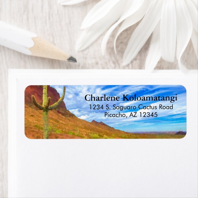 Etiqueta Saguaro Cactus Sonoran Desierto Nubes de cielo azu (In situ)