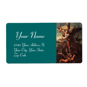 Etiqueta SAINT MICHAEL VANGUISHING SATAN azul verde