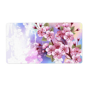 Etiqueta Sakura rosa sobre fondo de pintura