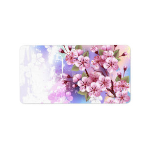 Etiqueta Sakura rosa sobre fondo de pintura