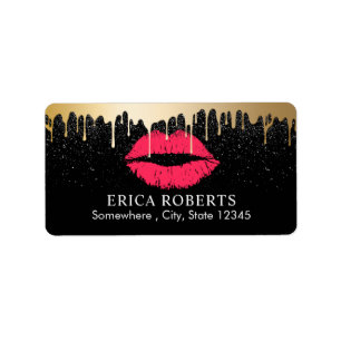 Etiqueta Salón de belleza rojo de los labios del oro del