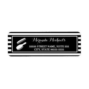 Etiqueta Salón de belleza y cabello de rayas blancas negras