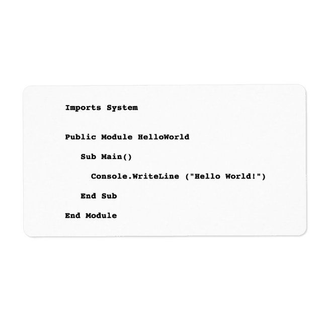 Etiqueta Saludo mundial de Hello de Visual Basic (Frente)