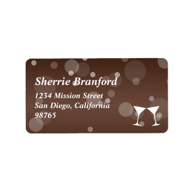 Etiqueta Saludos a la celebración de la burbuja martini dir (Frente)