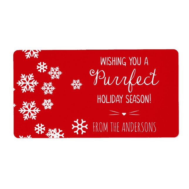 Etiqueta Saludos de feriado del tema del gato perfecto (Frente)