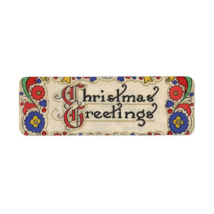 Etiqueta Saludos de Navidad vintage con frontera decorativa