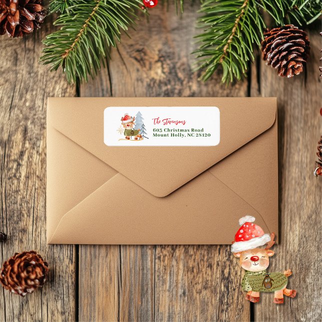 Etiqueta Saludos del Fiesta Deer, Navidades sudorosos (Ugly Sweater Christmas Party Deer Greetings Label)