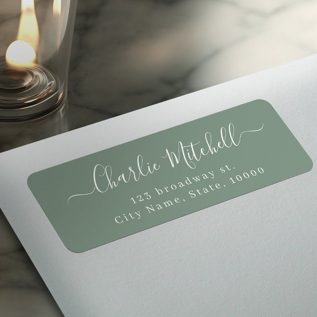 Etiqueta Salvia Moderno script simple elegante dirección de (Sage Modern simple elegant script return address Label)