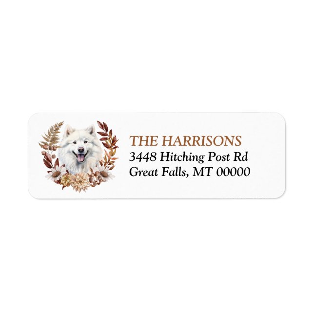 Etiqueta Samoyed Dog Autumn Wreath (Frente)