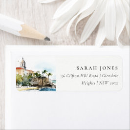 Etiqueta San Juan Puerto Rico Watercolor Landscape Wedding