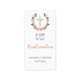 Etiqueta Sanitizer de mano de la cruz floral de confirmació