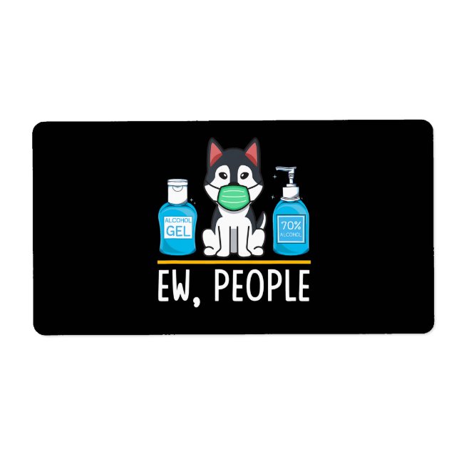 Etiqueta Sanitizer Funny Sanitizer, mascara de perro Husky  (Frente)