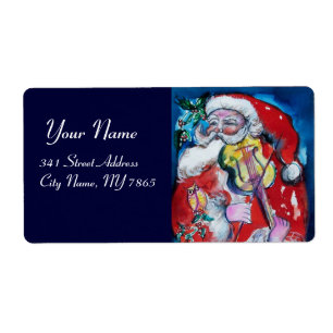 Etiqueta SANTA  CLAUS AND VIOLIN Musical Christmas Red Blue