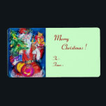 ETIQUETA SANTA CLAUS, CHRISTMAS JUGUETES DE ÁRBOL Y REGALOS<br><div class="desc">Pintura de acrílico colorida,  caprichosa y artística con adornos florales,  plantas de invierno,  juguetes de bayas y globos.</div>