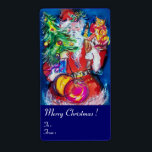 Etiqueta SANTA CLAUS, CHRISTMAS TREE TOYS Y GIFTS Blue<br><div class="desc">Pintura de acrílico colorida,  caprichosa y artística con adornos florales,  plantas de invierno,  juguetes de bayas y globos.</div>